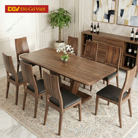 Bộ Bàn Ăn Óc Chó 8 Ghế Chân Trụ Giữa Ghế Bọc Nệm Lưng Cao