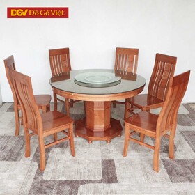 Bộ Bàn Ăn Tròn Mâm Xoay Gỗ Sồi Nga 6 Ghế
