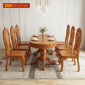 Bộ Bàn Ghế Ăn Gỗ Nhóm 1 Gõ Đỏ 1m6 6 Ghế Đẹp Giá Rẻ