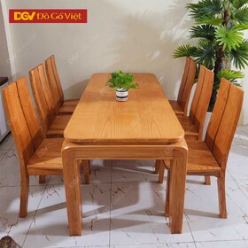 Bộ Bàn Ghế Ăn Chân Chạy Chỉ Gỗ Sồi Nga 6 Ghế Hiện Đại