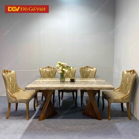 Bộ Bàn Ghế Ăn Tân Cổ Điển Gỗ Sồi Mặt Đá Sang Trọng Đẹp Rẻ