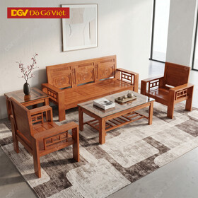 Bộ Bàn Ghế Sofa Đối Chân Cao Gỗ Sồi Nga Màu Nâu Đẹp Rẻ