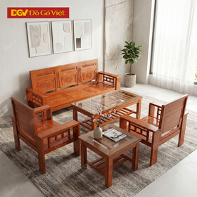Bộ Bàn Ghế Sofa Đối Chân Cao Gỗ Sồi Nga Màu Nâu Đẹp Rẻ