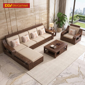 Bộ Bàn Ghế Sofa Gỗ Óc Chó Chân Bệt Tay Cong Lượn Nghệ Thuật