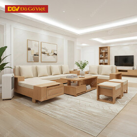 Bộ Bàn Ghế Sofa Gỗ Sồi Nga Góc L Sang Trọng Cho Nhà Phố