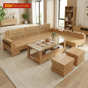 Bộ Bàn Ghế Sofa Góc Hiện Đại Gỗ Sồi Nga Tay Trứng Đẹp Rẻ