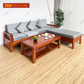 Bộ Bàn Ghế Sofa Góc L Mặt Lưng Nan Gỗ Căm Xe Hiện Đại