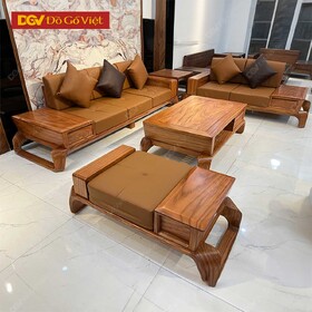 Bộ Bàn Ghế Sofa Phòng Khách Gõ Đỏ Chân Xoắn Hiện Đại Đẹp