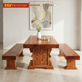 Bộ Bàn K3 Gỗ Gõ Đỏ Nguyên Khối Mặt Liền Dày 12cm Vân Đẹp