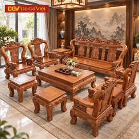 Bộ Salon Phòng Khách Gỗ Gõ Đỏ 10 Món Sang Trọng Đại Gia Đình