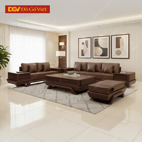 Bộ Sofa Chân Thuyền Cao Cấp Gỗ Sồi Màu Óc Chó Sang Trọng