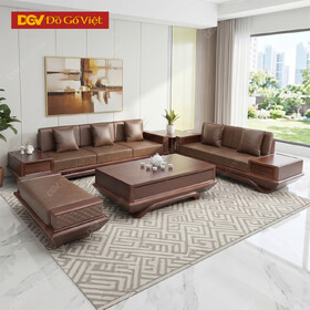 Bộ Sofa 2 Văng Chân Thuyền Màu Óc Chó Bọc Nệm Sang Trọng