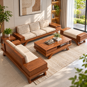 Bộ Sofa 2 Văng Gỗ Hương Đá Phong Cách Tối Giản Kiểu Japandi