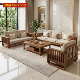 Bộ Sofa 2 Văng Phòng Khách Óc Chó Khung Nan Bọc Nệm Cao Cấp