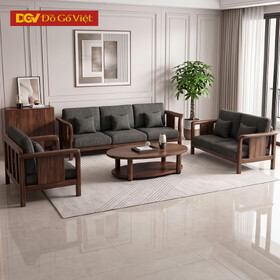 Bộ Sofa 2 Văng Phòng Khách Óc Chó Tay Uốn Tựa Nan Hiện Đại