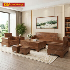 Bộ Sofa Đối 7 Món Cao Cấp Tay Trụ Chất Gỗ Sồi Nga Bền Đẹp