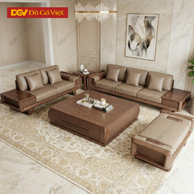 Bộ Sofa Gỗ Óc Chó Thiết Kế Tay Hộp Kết Hợp Nan Đan Trang Trí