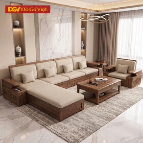 Bộ Sofa Gỗ Óc Chó Thịnh Vượng Tay Vịn Lớn Bo Tinh Tế