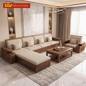 Bộ Sofa Gỗ Óc Chó Thịnh Vượng Tay Vịn Lớn Bo Tinh Tế