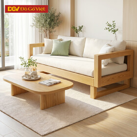 Bộ Sofa Gỗ Sồi Mỹ Khung Chân Cao Dáng Hiện Đại Vuông Vứt
