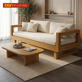 Bộ Sofa Gỗ Sồi Mỹ Khung Chân Cao Dáng Hiện Đại Vuông Vứt