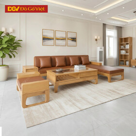 Bộ Sofa Gỗ Sồi Nga Chân Quỳ Cong Hiện Đại Cho Phòng Khách