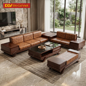 Bộ Sofa Gỗ Sồi Nga Chân Thuyền Độc Đáo Bọc Nệm Da Sang Trọng