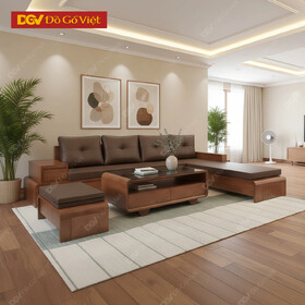 Bộ Sofa Gỗ Sồi Tự Nhiên Màu Óc Chó Có Nệm Đẹp Giá Rẻ