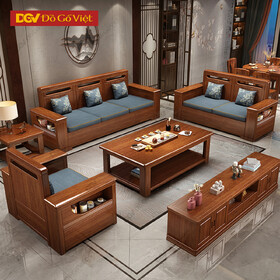 Bộ Sofa Góc L Kèm Hộc Kéo Gỗ Căm Xe Kiểu Dáng Truyền Thống