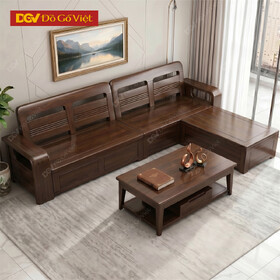 Bộ Sofa Góc L Phòng Khách Gỗ Lim Tựa Thoáng Khí Họa Tiết Sọc