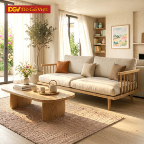 Bộ Sofa Hiện Đại Gỗ Sồi Mỹ Phối Nan Côn Tròn Mềm Mại