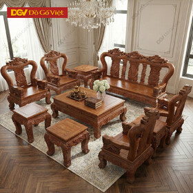 Bộ Sofa Phòng Khách Gỗ Gõ Đỏ 10 Món Sang Trọng Đại Gia Đình