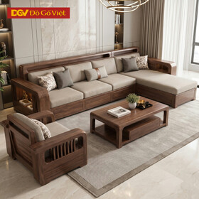 Bộ Sofa Phòng Khách Gỗ Óc Chó 100% Tích Hợp Kệ Tiện Lợi