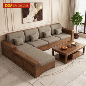Bộ Sofa Phòng Khách Góc L Gỗ Sồi Mỹ Khung Hộp Dày Dặn