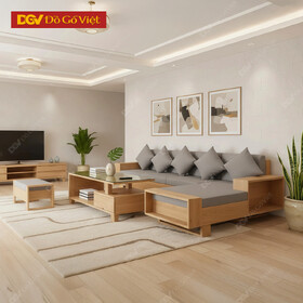 Bộ Sofa Sồi Nga Chân Đứng Góc L Có Ngăn Để Đồ Tiện Dụng