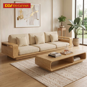 Bộ Sofa Thư Giãn Phòng Khách Gỗ Sồi 100% Bọc Nệm Cao Cấp