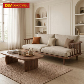 Bàn Ghế Sofa Phòng Khách Gỗ Óc Chó Phối Khung Nan Mền Mại