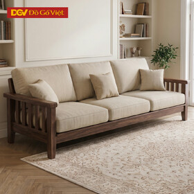 Ghế Sofa Phòng Khách Gỗ Óc Chó Chân Vát Kèm Tay Nan Hiện Đại