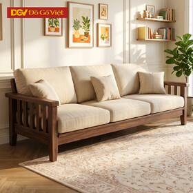 Ghế Sofa Phòng Khách Gỗ Óc Chó Chân Vát Kèm Tay Nan Hiện Đại