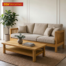 Bộ Ghế Sofa Phòng Khách Sồi Mỹ Tay Phối Khung Nan Hiện Đại