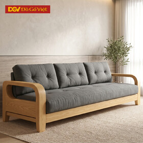 Ghế Sofa Tay Bo Gỗ Sồi Hiện Đại Phối Nệm Rút Cúc Sang Trọng