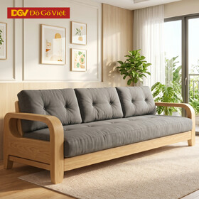 Ghế Sofa Tay Bo Gỗ Sồi Hiện Đại Phối Nệm Rút Cúc Sang Trọng