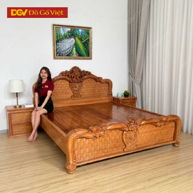 Giường Đẹp Gỗ Gõ Đỏ Chạm Hoa Hồng Cổ Điển Sang Trọng