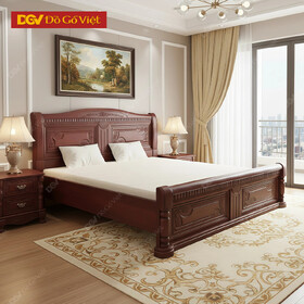 Giường Gỗ Căm Xe 1m6 Mẫu Pano Chạm Hoa Lá Tây