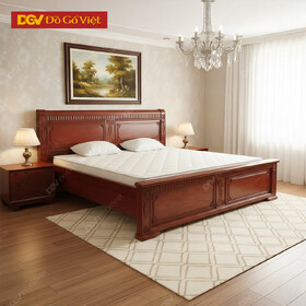 Giường Gỗ Căm Xe Khung Pano Chạm Hình Quạt Tinh Xảo