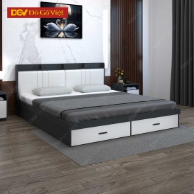 Giường Gỗ Công Nghiệp Có Ngăn Kéo Đuôi Và Nệm Tựa Hiện Đại