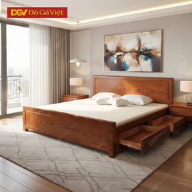 Giường Gỗ Sồi Đẹp Kiểu Hộp Mặt Pano Thiết Kế Hiện Đại