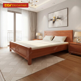 Giường Gỗ Sồi Giá Rẻ Vạt Nan Mẫu Đồng Tiền Màu Nâu Đẹp