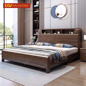 Giường Gỗ Sồi Tự Nhiên Hiện Đại Chân Cao Có Ngăn Kệ Đầu Giường