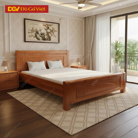 Giường Gỗ Xoan Đào Veneer Chân Cao Chạm Khắc Truyền Thống